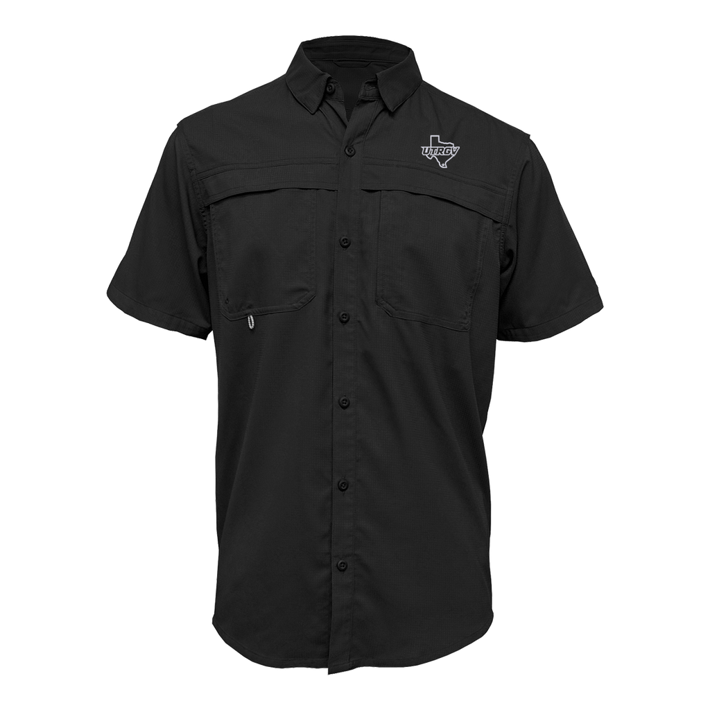 UTRGV™ White Texas Logo Men's Fishing Shirt - Black | Official Licensed Apparel