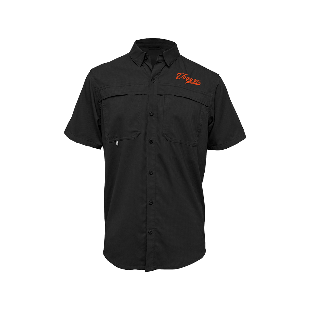UTRGV™ - Orange Vaqueros Logo - Men's Black Fishing Shirt | Official Apparel