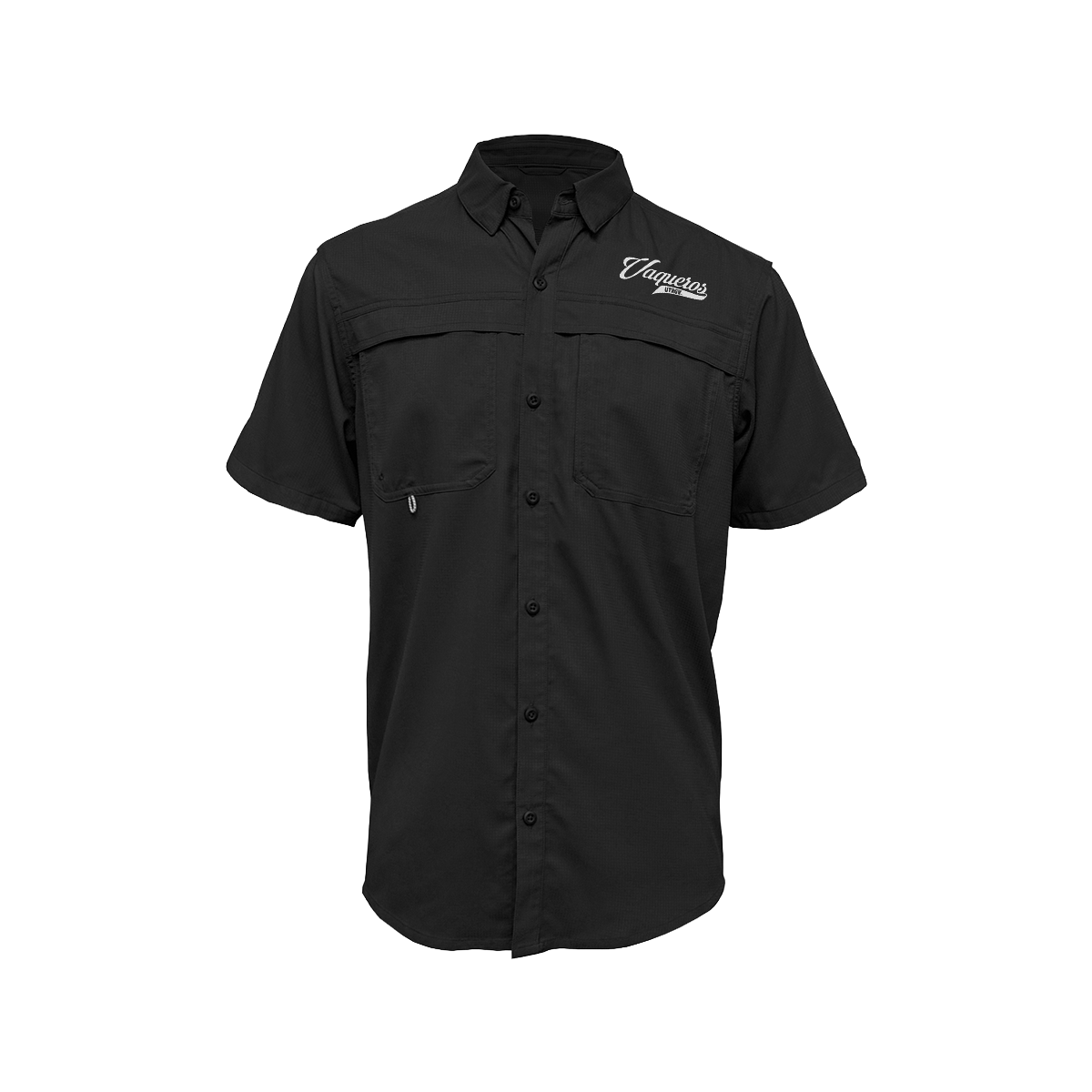 UTRGV™ - White Vaqueros Logo - Men's Black Fishing Shirt | Official Apparel