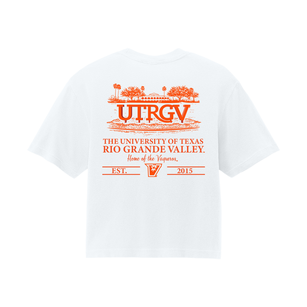 UTRGV™ College Image Crop Top - White | Official Licensed Apparel