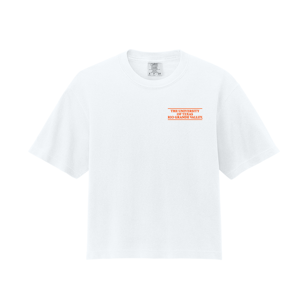 UTRGV™ College Image Crop Top - White | Official Licensed Apparel