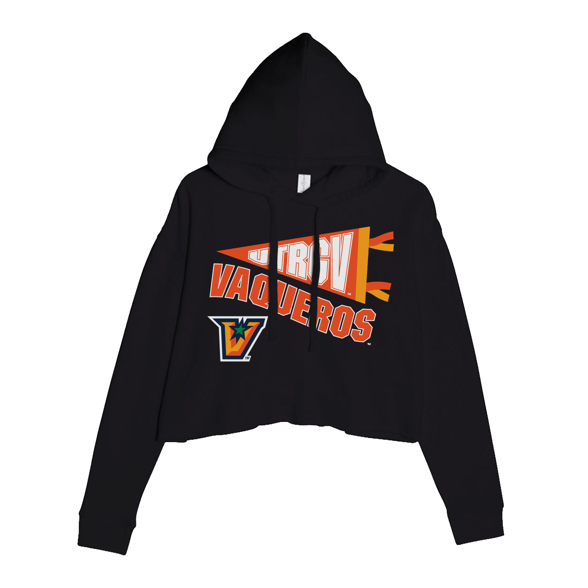 UTRGV™ Flag Pennant Crop Hoodie - Black | Official Licensed Apparel