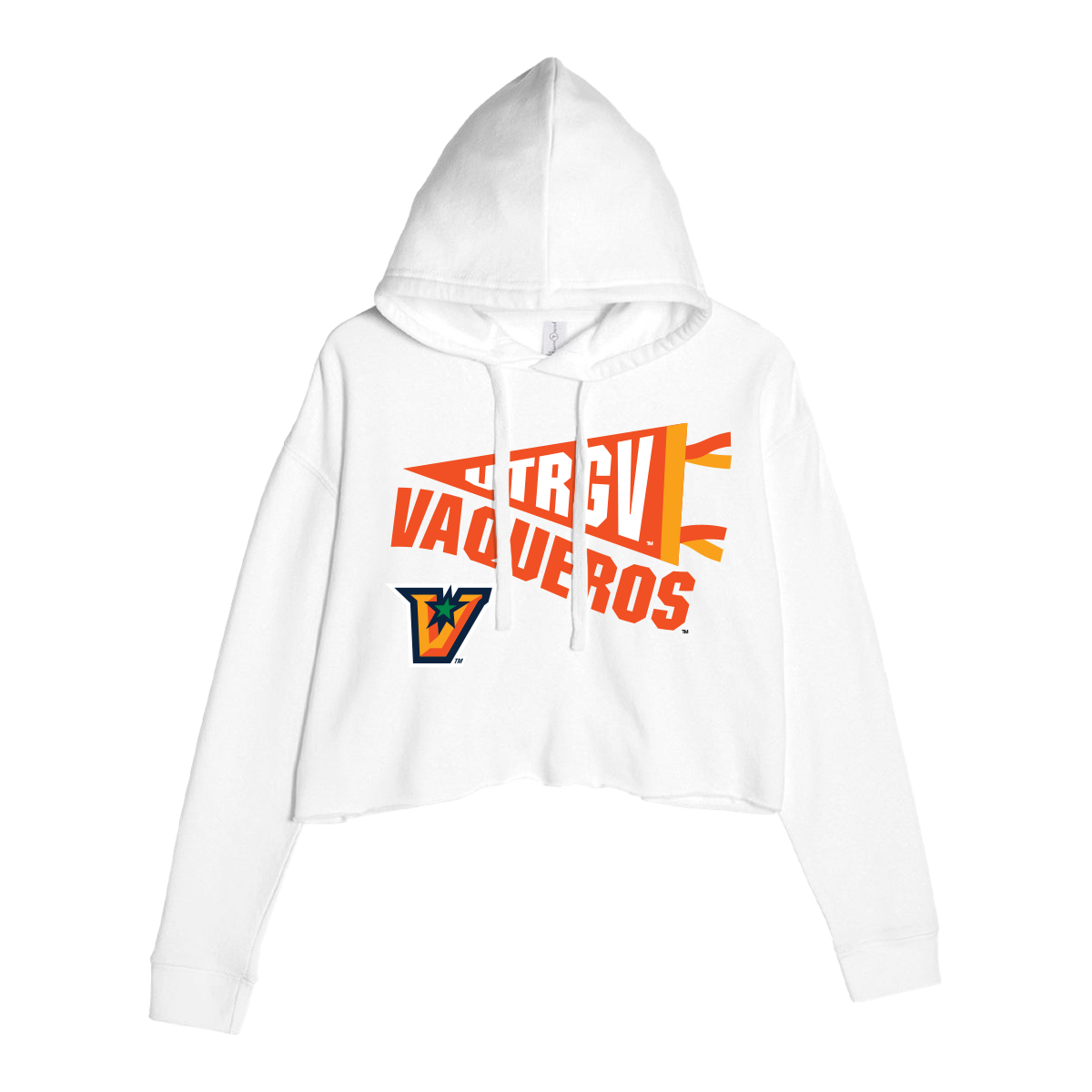 UTRGV™ Flag Pennant Crop Hoodie - White | Official Licensed Apparel