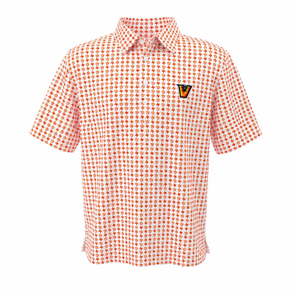 UTRGV™ Vaqueros All-Over Print Embroidered Golf Polo - White | Official Licensed Apparel