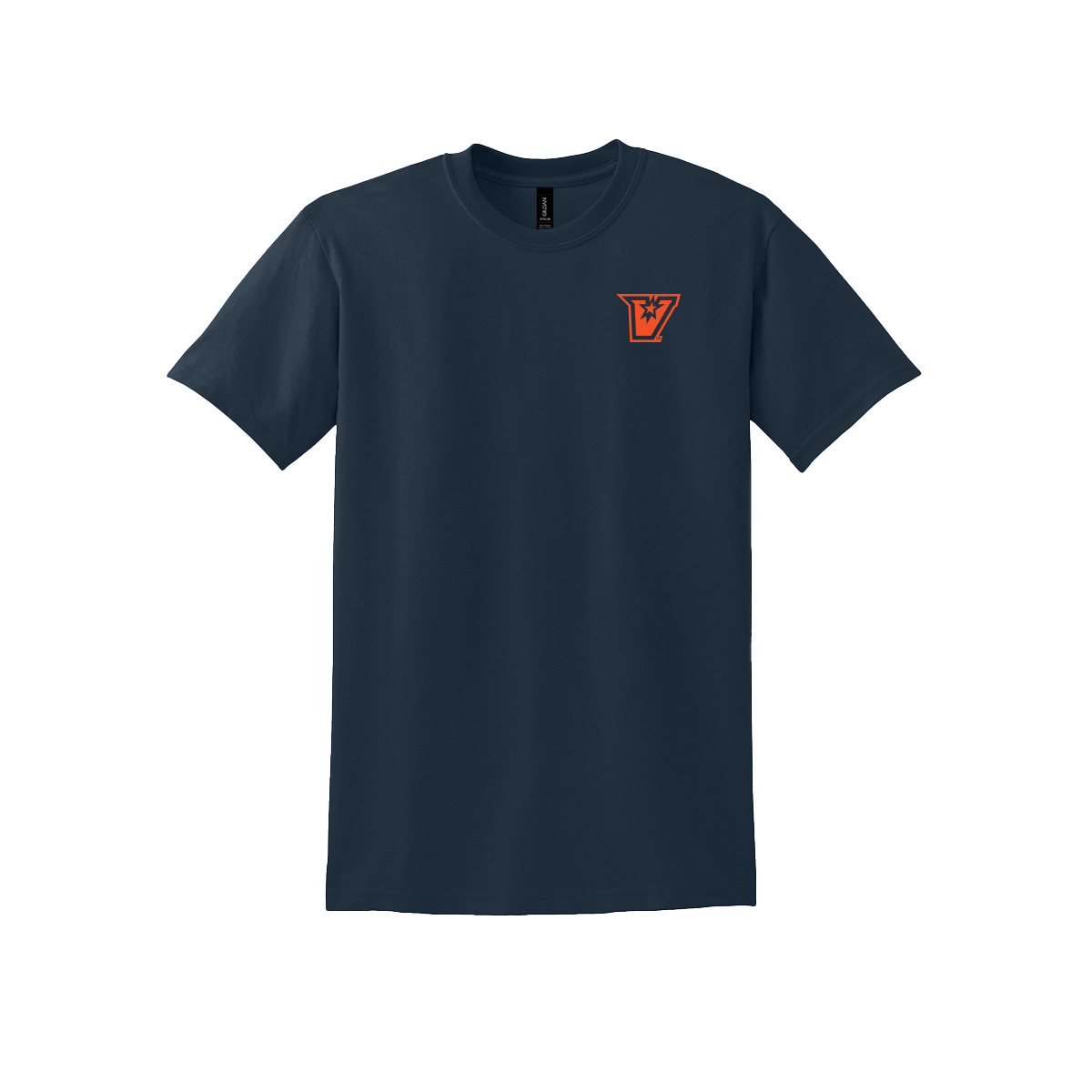 UTRGV™ Orange V Logo Spirit Tee - Navy | Official Licensed Gildan® DryBlend® T-Shirt