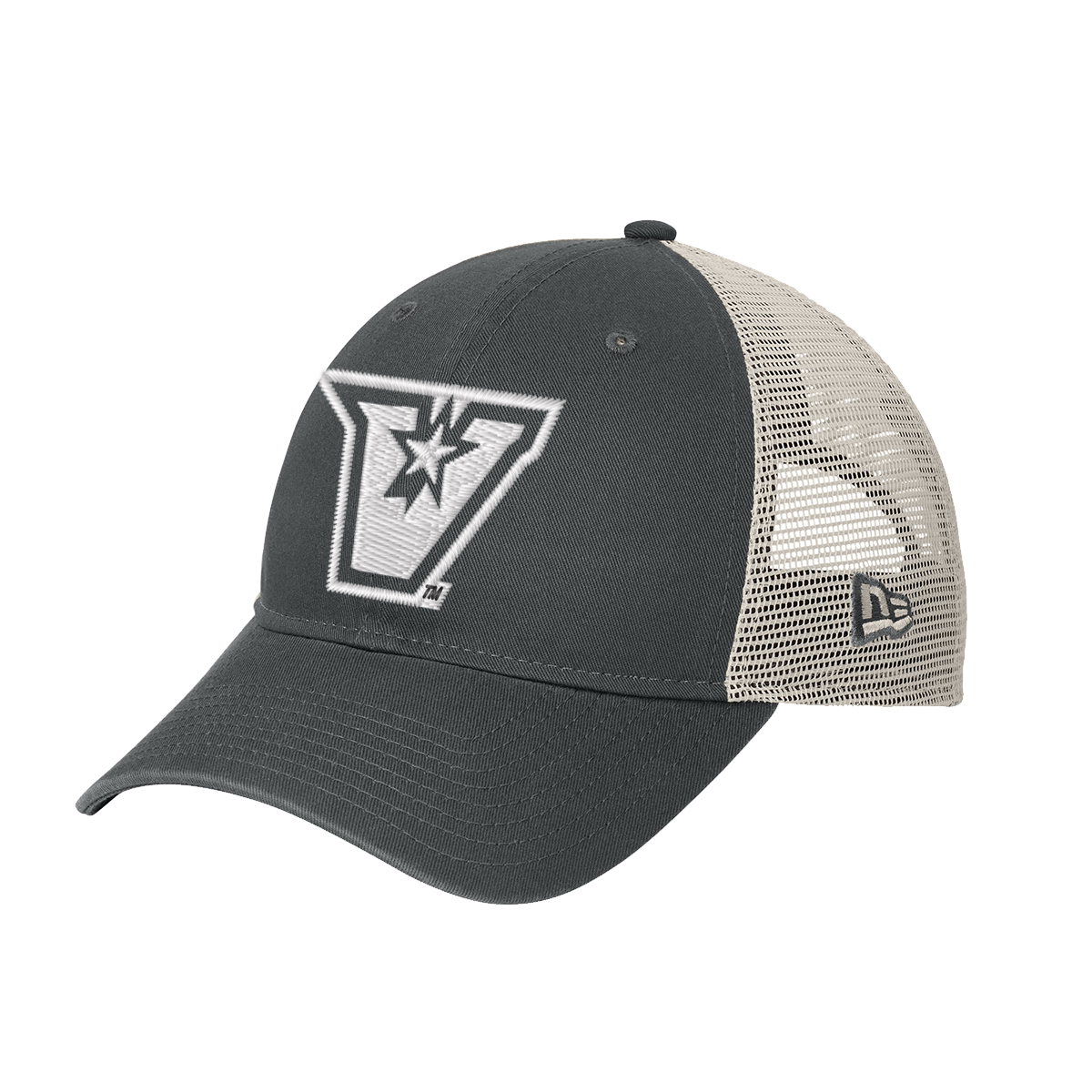UTRGV™ Embroidered White V-Logo Mesh Snapback Cap - Grey/Stone | Official Licensed Apparel