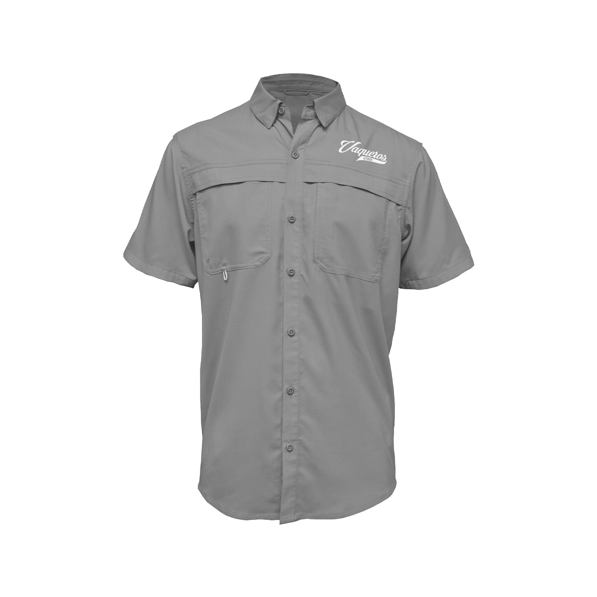 UTRGV™ - White Vaqueros Logo - Men's Grey Fishing Shirt | Official Apparel