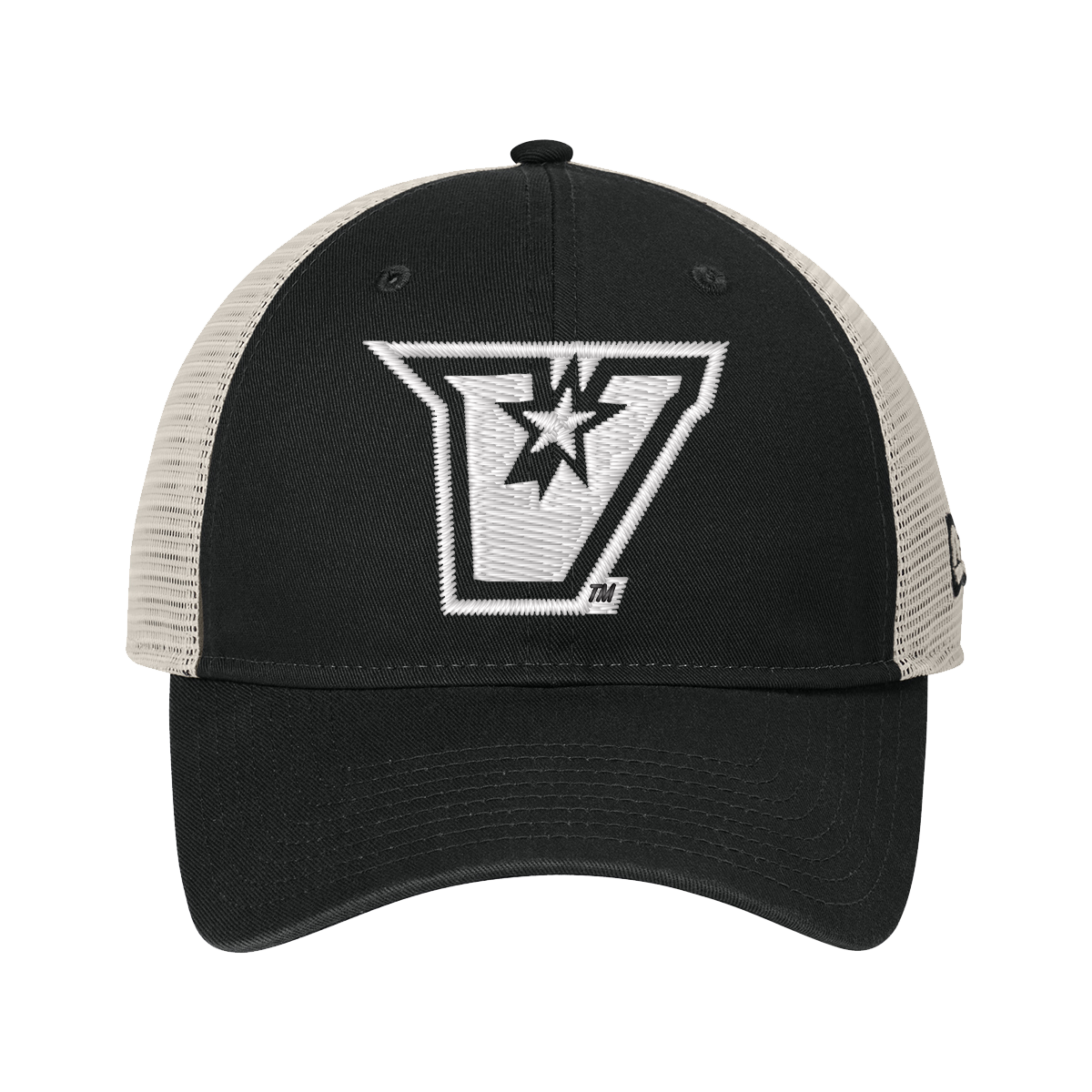 UTRGV™ Embroidered White V-Logo Mesh Snapback Cap - Black/Stone | Official Licensed Apparel