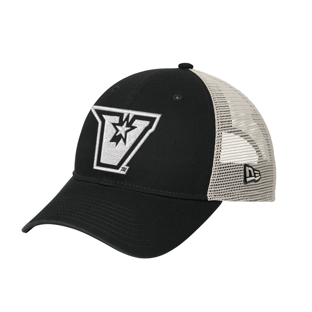 UTRGV™ Embroidered White V-Logo Mesh Snapback Cap - Black/Stone | Official Licensed Apparel