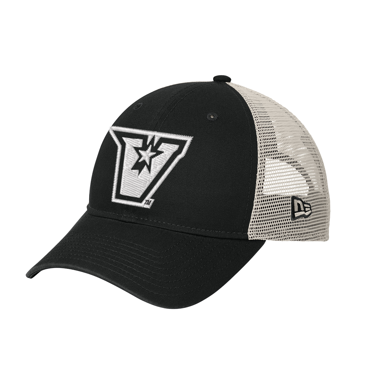 UTRGV™ Embroidered White V-Logo Mesh Snapback Cap - Black/Stone | Official Licensed Apparel