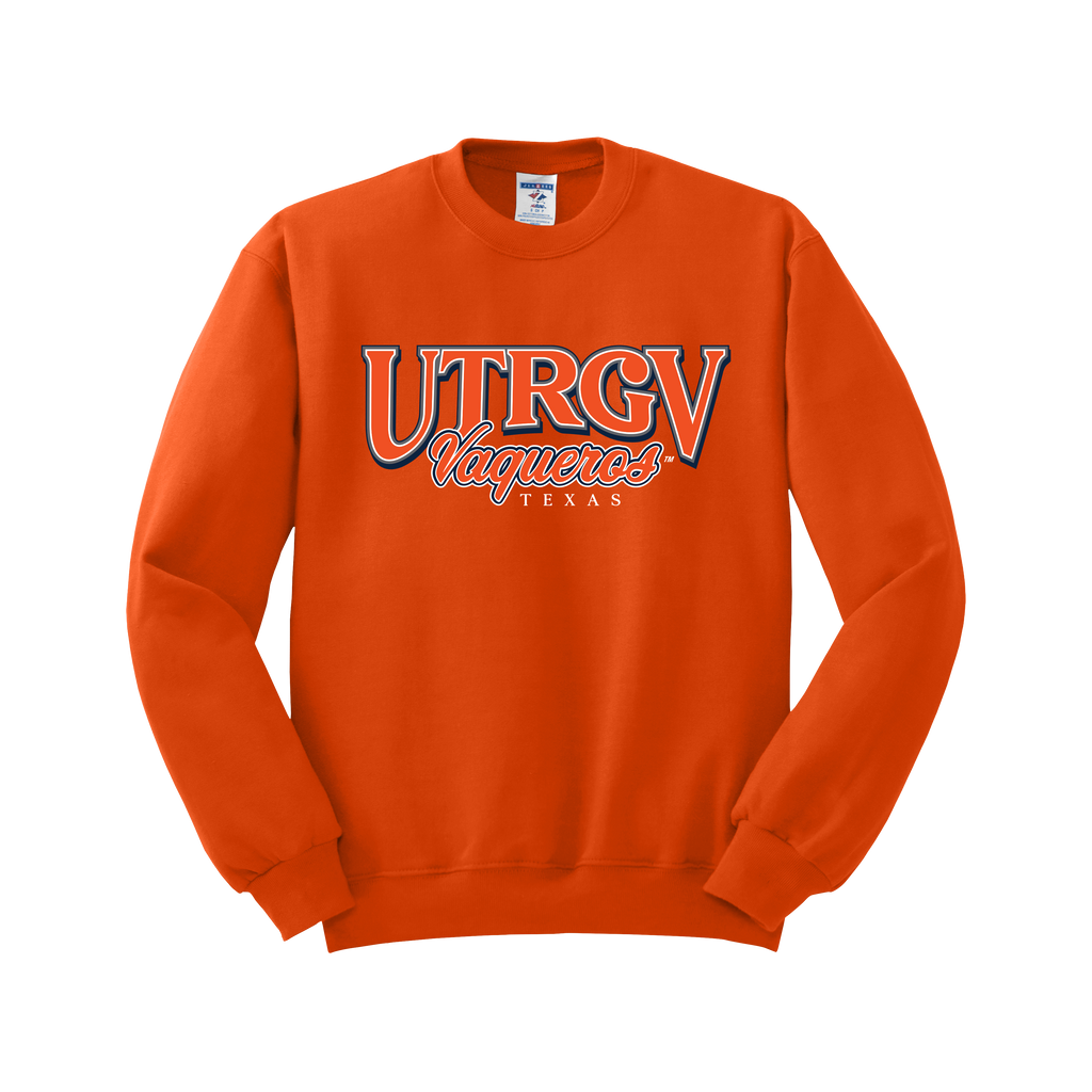 UTRGV™ Vaquero Classic Vintage Varsity Crewneck Sweatshirt - Orange | Official Licensed Apparel