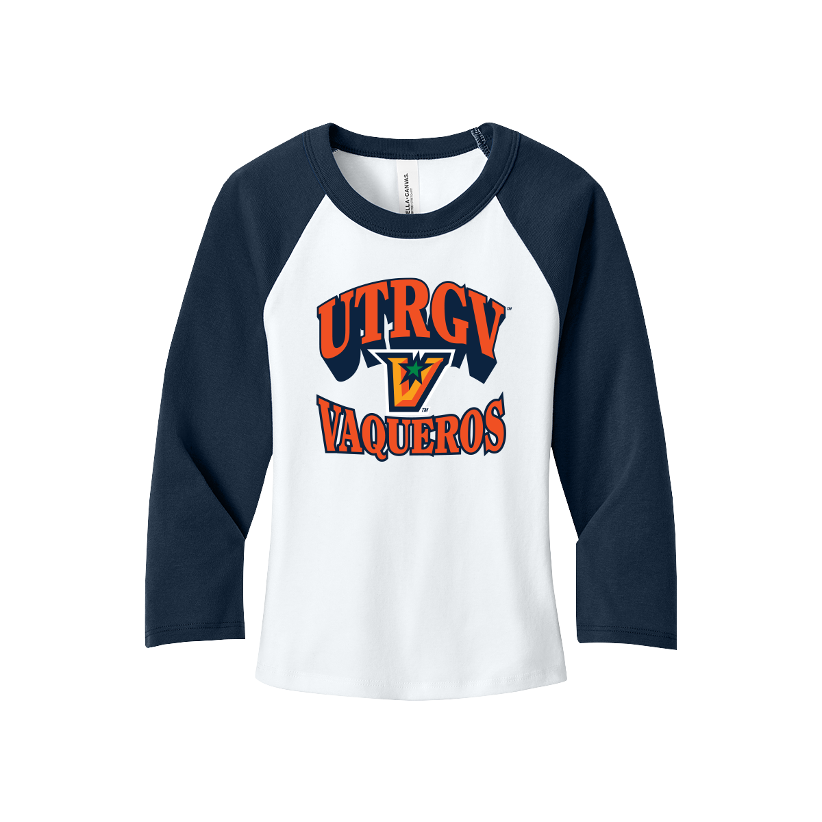 UTRGV™ - Vaqueros - Women's Reglan Baby Tee - Navy | Official Apparel