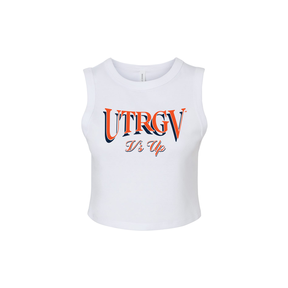 UTRGV™ V’s Up Script Crop Tank - White | Official Licensed Apparel