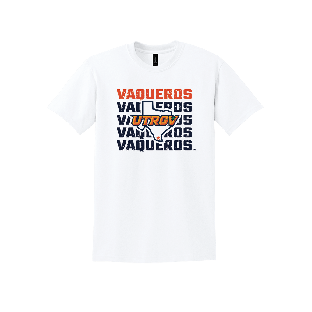 UTRGV™ Stacked Type Texas Logo Performance T-Shirt - White | Official Licensed Apparel