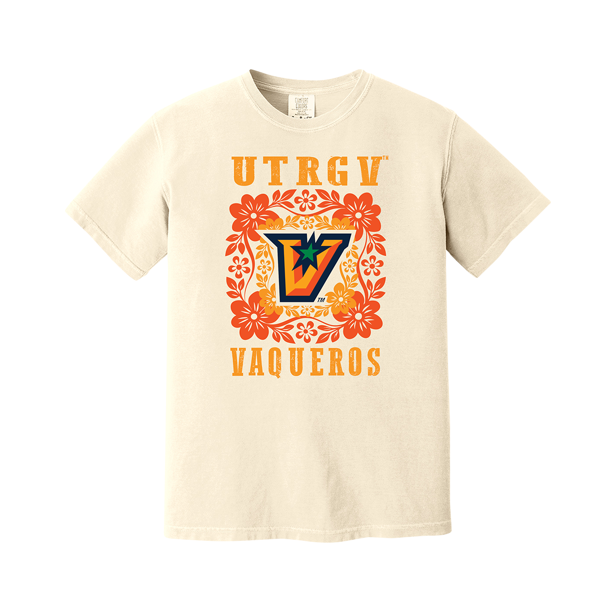 UTRGV™ Vaqueros Floral V Logo T-Shirt - Ivory | Official Licensed Apparel