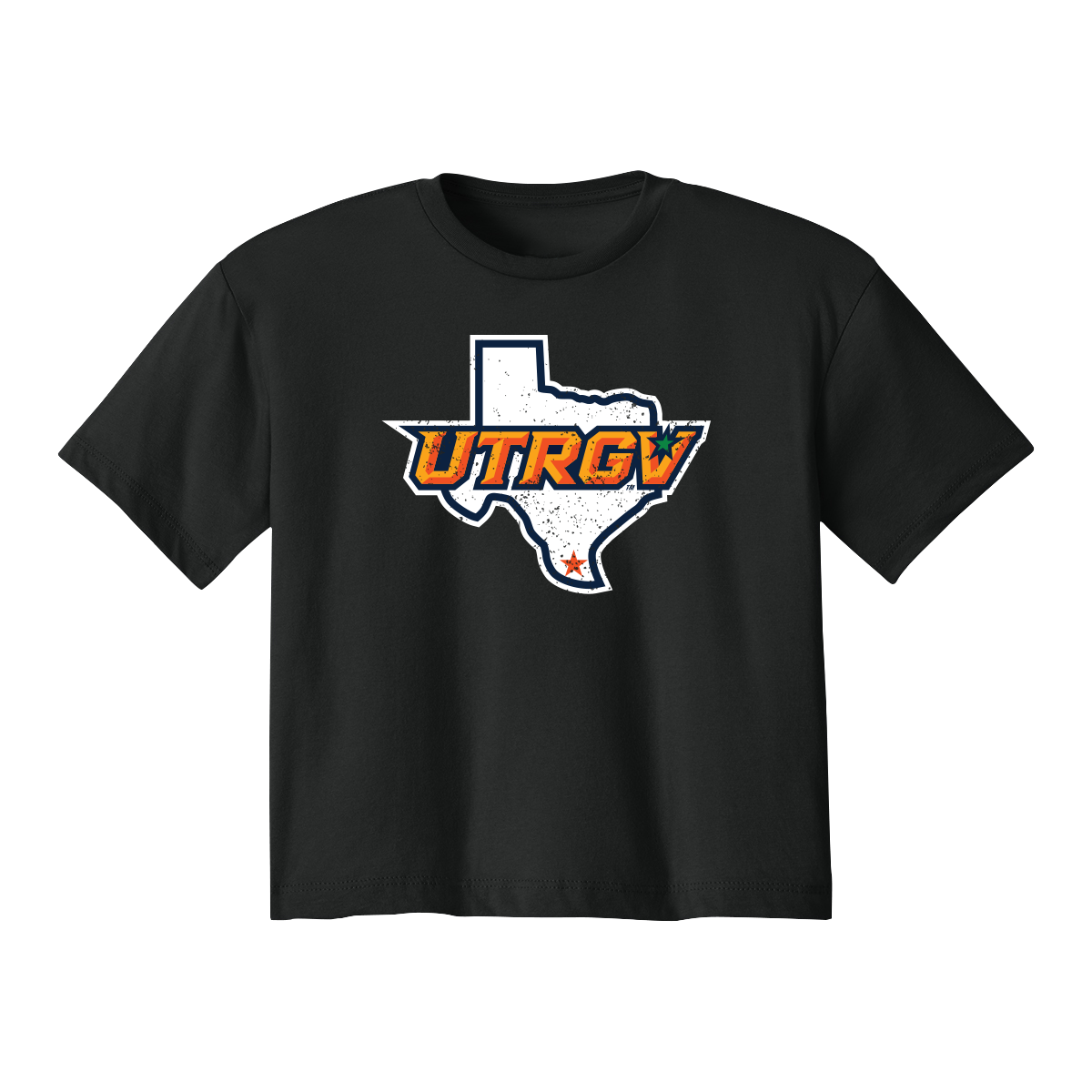 UTRGV™ Texas Logo Grunge Women’s Crop Top – Black | Official Licensed Apparel
