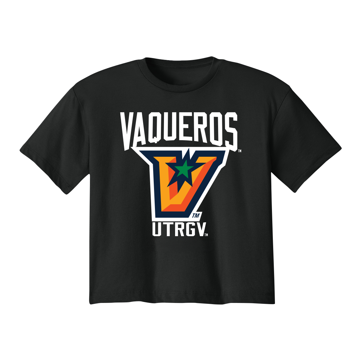 UTRGV™ Vaqueros V Logo Crop Top - Black | Official Licensed Apparel