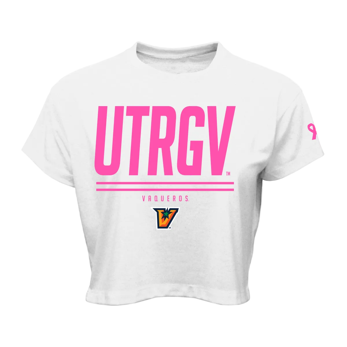 UTRGV™ Pink Out Crop Top - White | Official Licensed Apparel