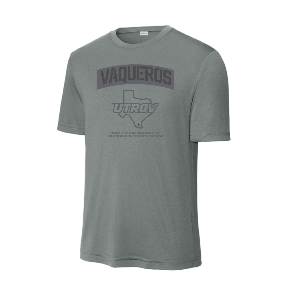 UTRGV™ Vaquero Valor Texas Logo Patch T-Shirt - Ash | Official Licensed Apparel
