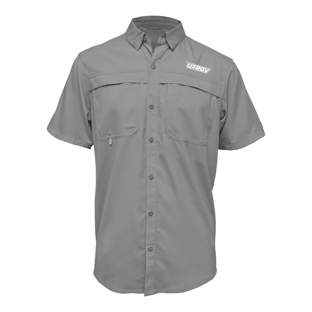 UTRGV™ - White Primary Logo - Men's Grey Fishing Shirt | Official Apparel
