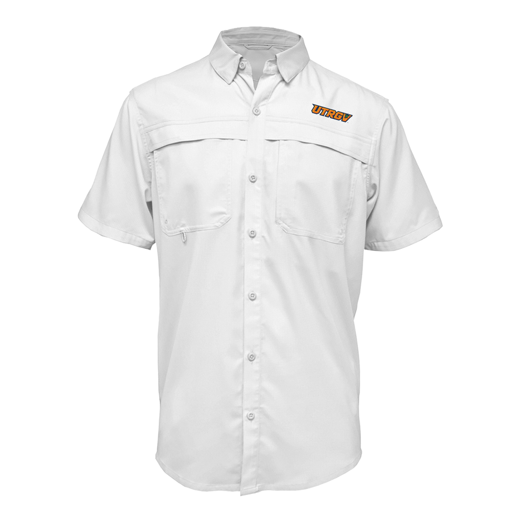 UTRGV™ - Primary Logo - Men's White Fishing Shirt | Official Apparel