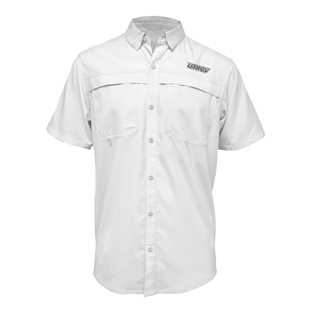 UTRGV™ - Grey Primary Logo - Men's White Fishing Shirt | Official Apparel
