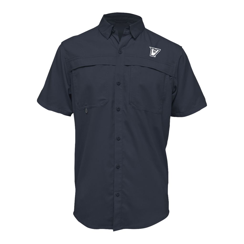 UTRGV™ - White V Logo - Men's Navy Fishing Shirt | Official Apparel