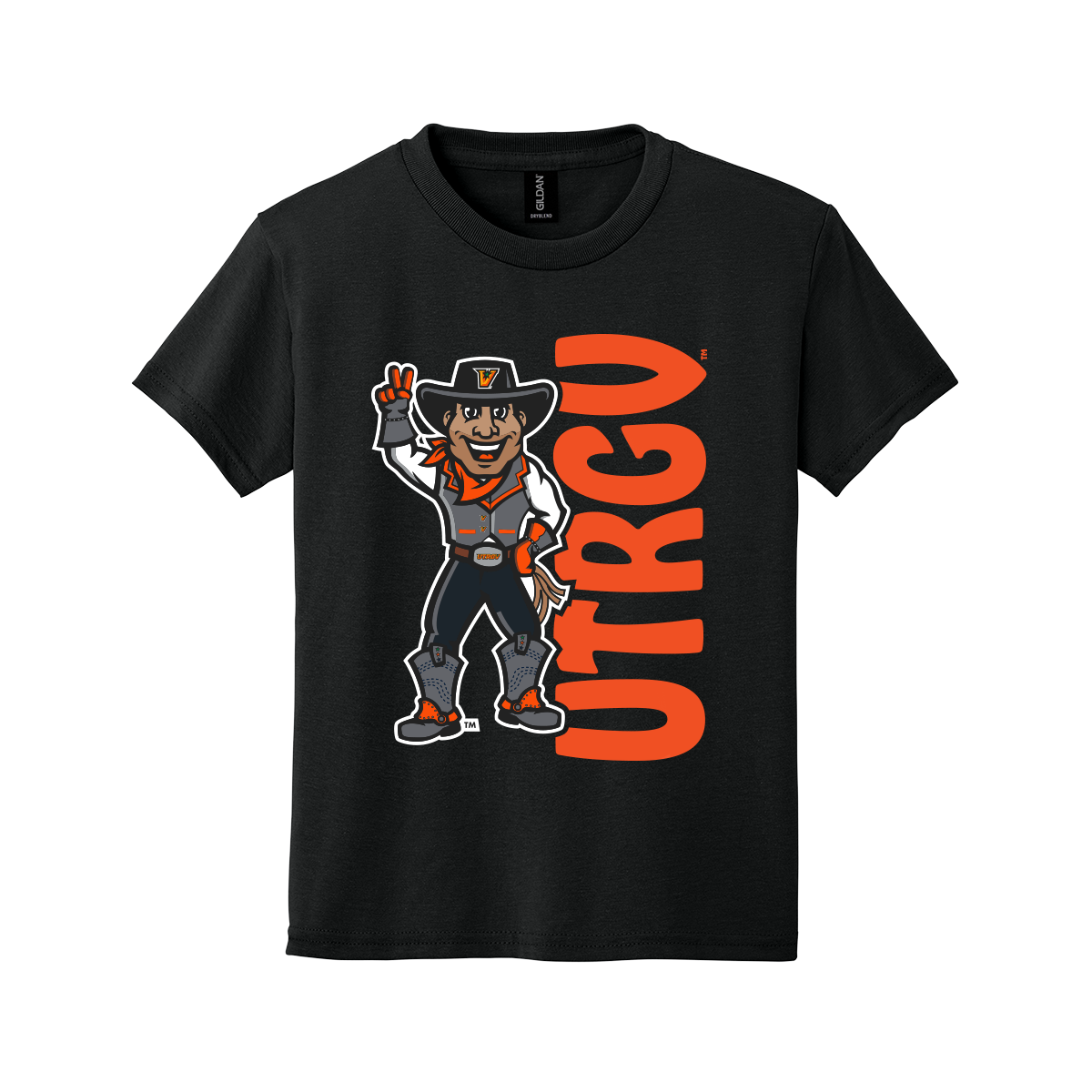 UTRGV™ Full Body Vaquero Mascot Youth T-Shirt - Black | Official Licensed Apparel