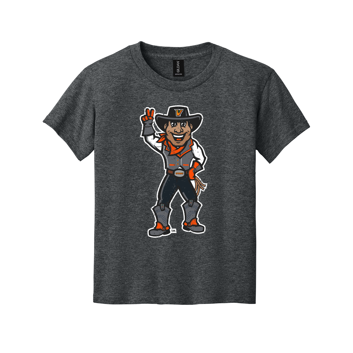 UTRGV™ Full Body Vaquero Mascot Youth T-Shirt - Dark Heather | Official Licensed Apparel