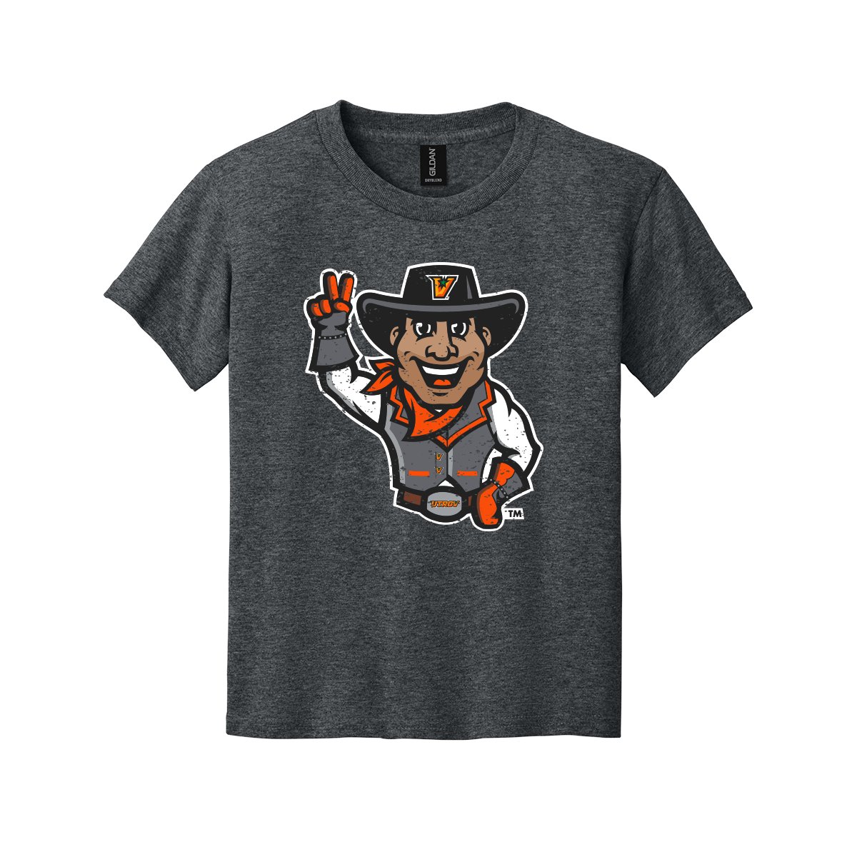 UTRGV™ Half Body Vaquero Mascot Youth T-Shirt - Dark Heather | Official Licensed Apparel