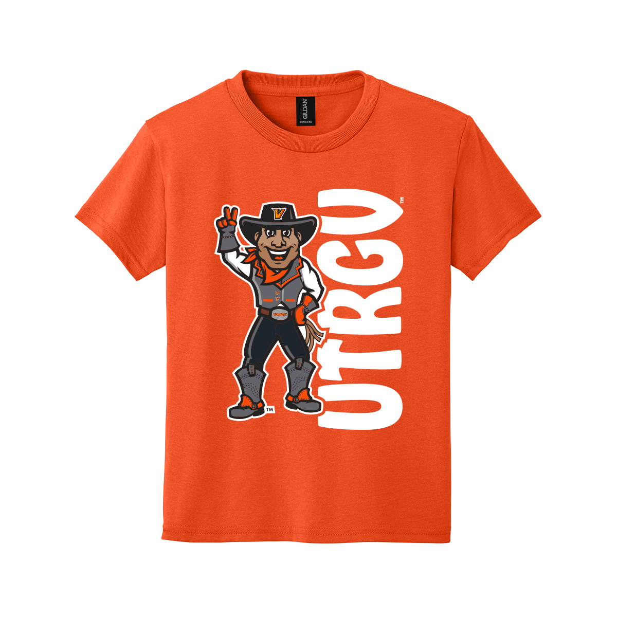 UTRGV™ Full Body Vaquero Mascot Youth T-Shirt - Orange | Official Licensed Apparel
