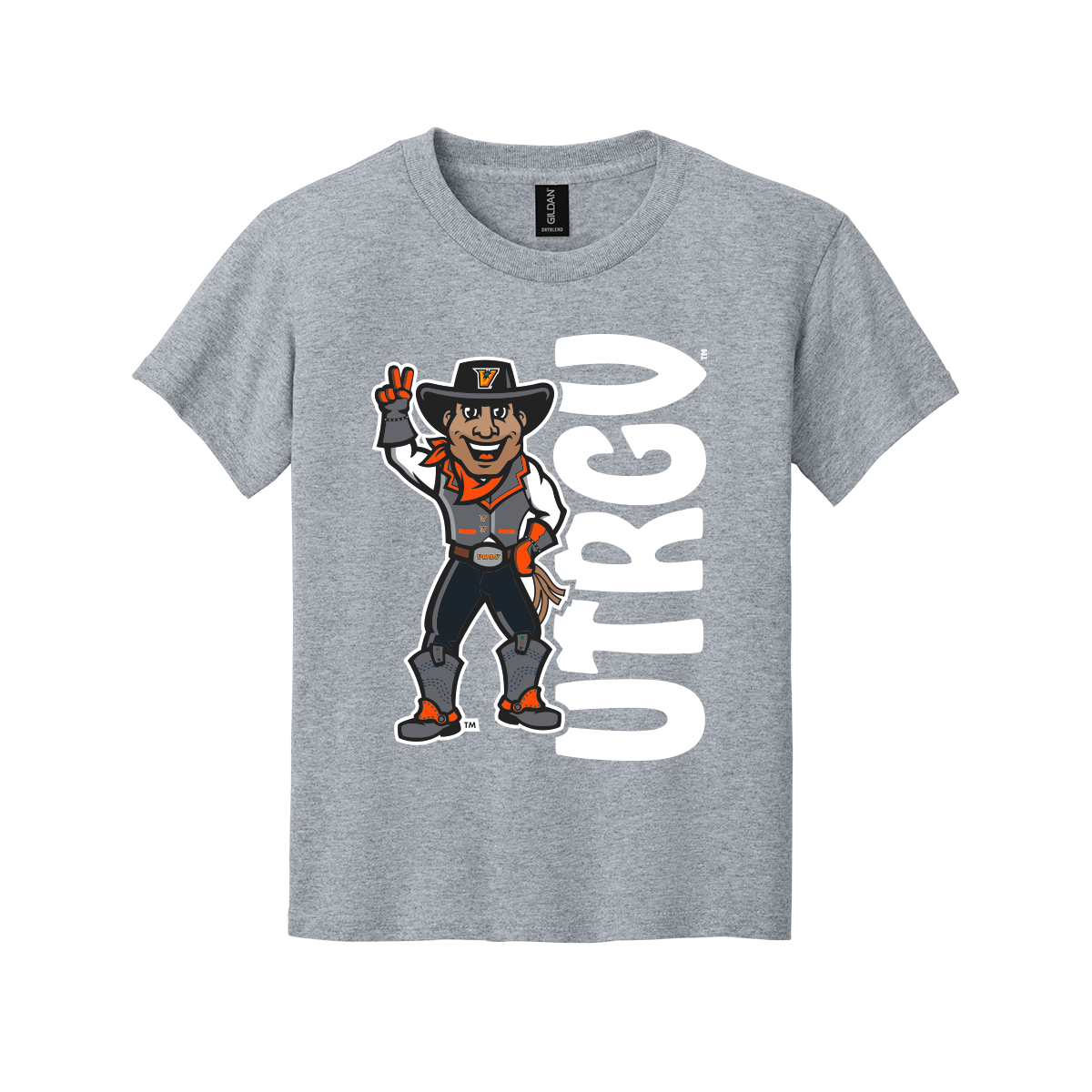 UTRGV™ Full Body Vaquero Mascot Youth T-Shirt - Light Grey | Official Licensed Apparel