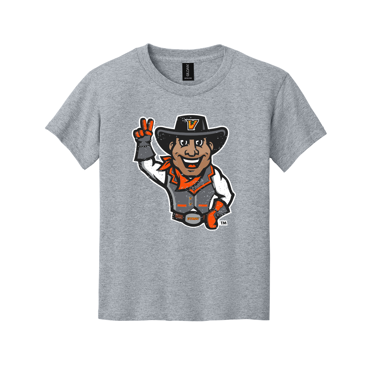 UTRGV™ Half Body Vaquero Mascot Youth T-Shirt - Light Grey | Official Licensed Apparel