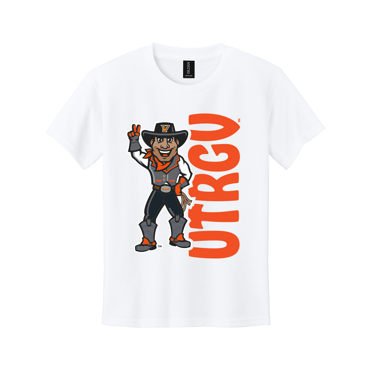 UTRGV™ Full Body Vaquero Mascot Youth T-Shirt - White | Official Licensed Apparel