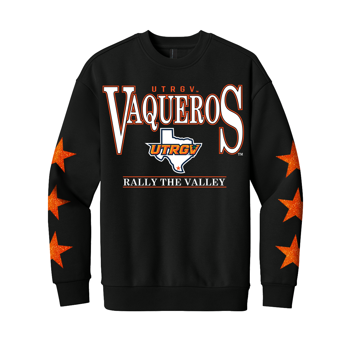 UTRGV™ Rally the Valley with Stars Crewneck Sweatshirt - Black | Official Licensed Apparel