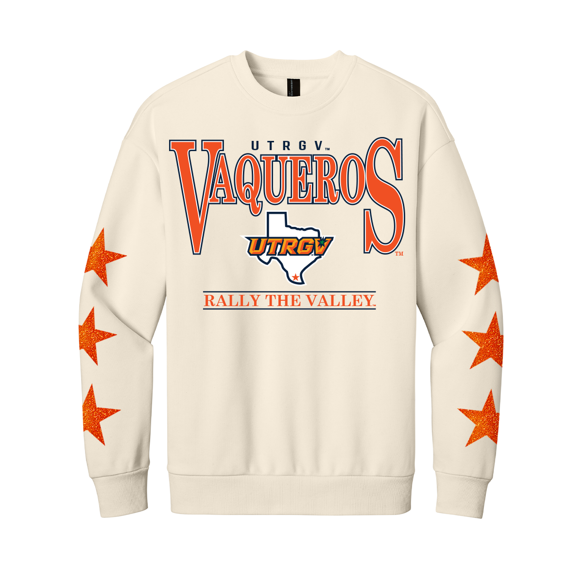 UTRGV™ Rally the Valley with Stars Crewneck Sweatshirt - Griege | Official Licensed Apparel