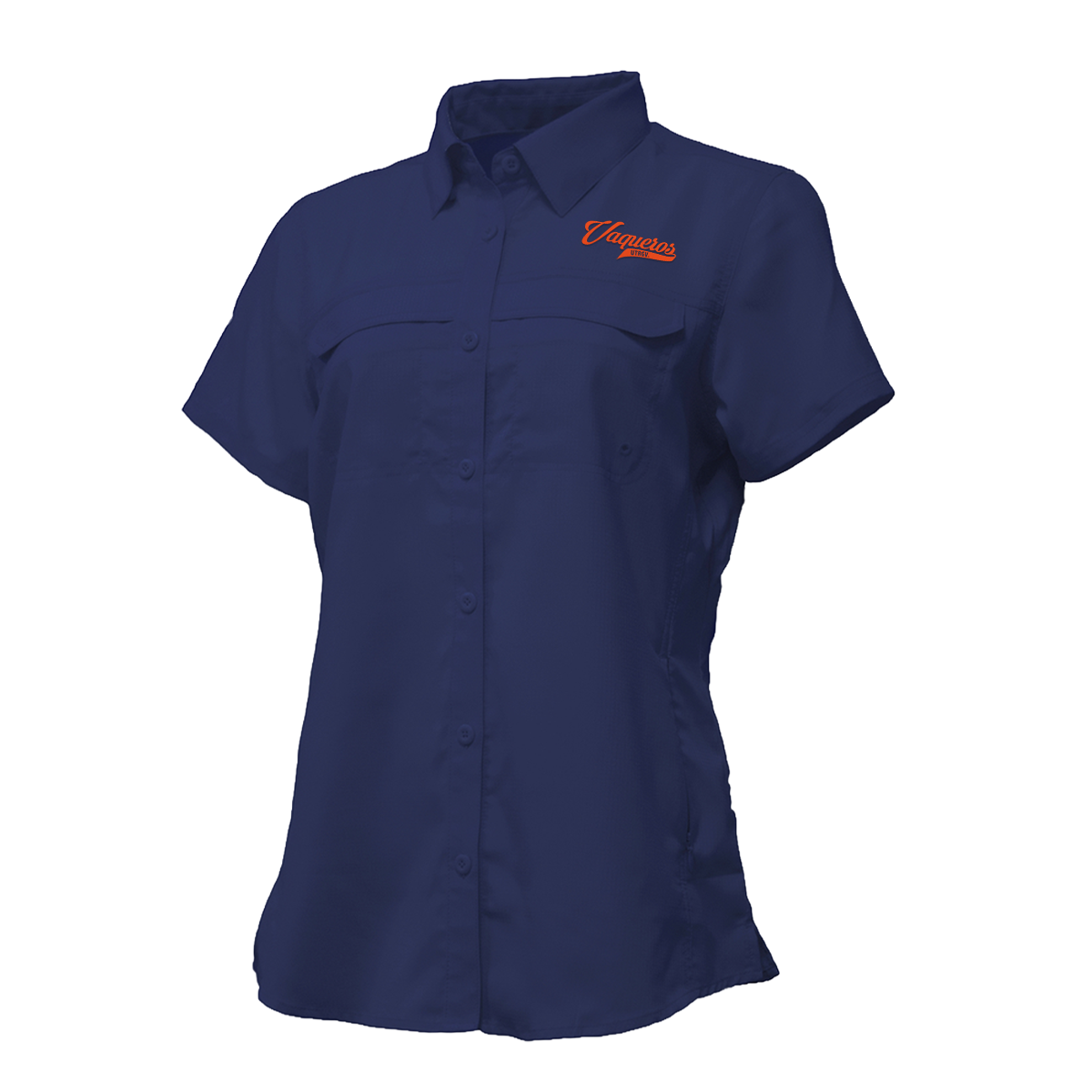 UTRGV™ - Orange Vaqueros Logo - Women's Navy Fishing Shirt | Official Apparel