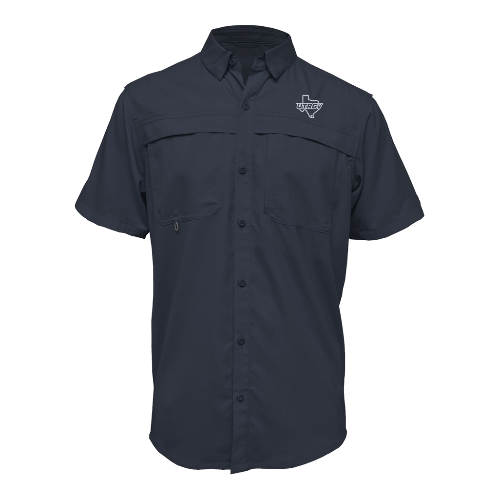 UTRGV™ White Texas Logo Men's Fishing Shirt - Navy | Official Licensed Apparel