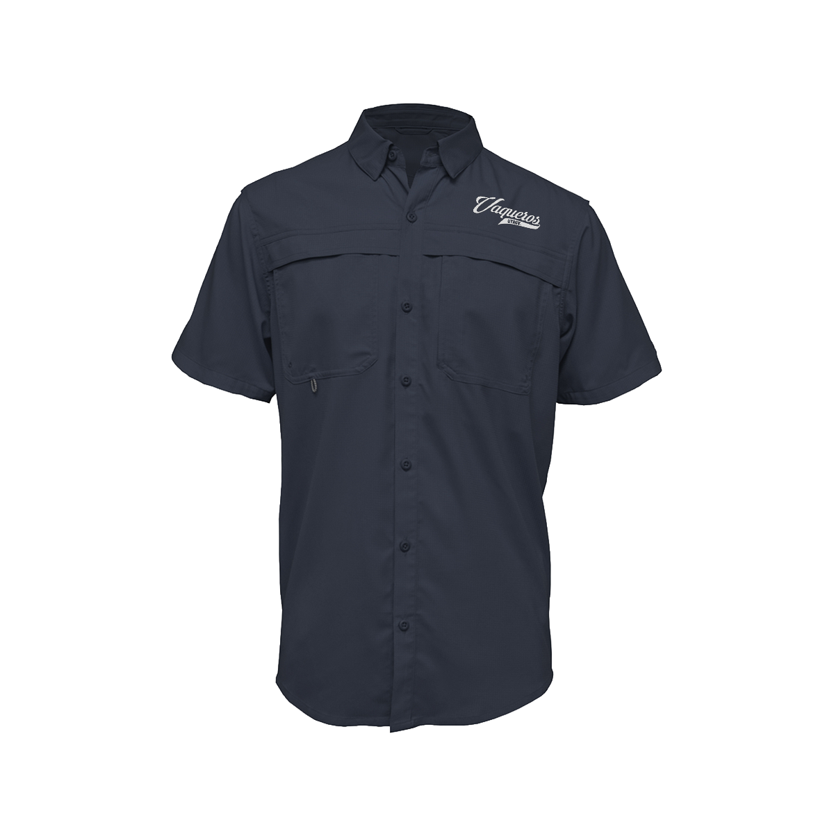UTRGV™ - White Vaqueros Logo - Men's Navy Fishing Shirt | Official Apparel