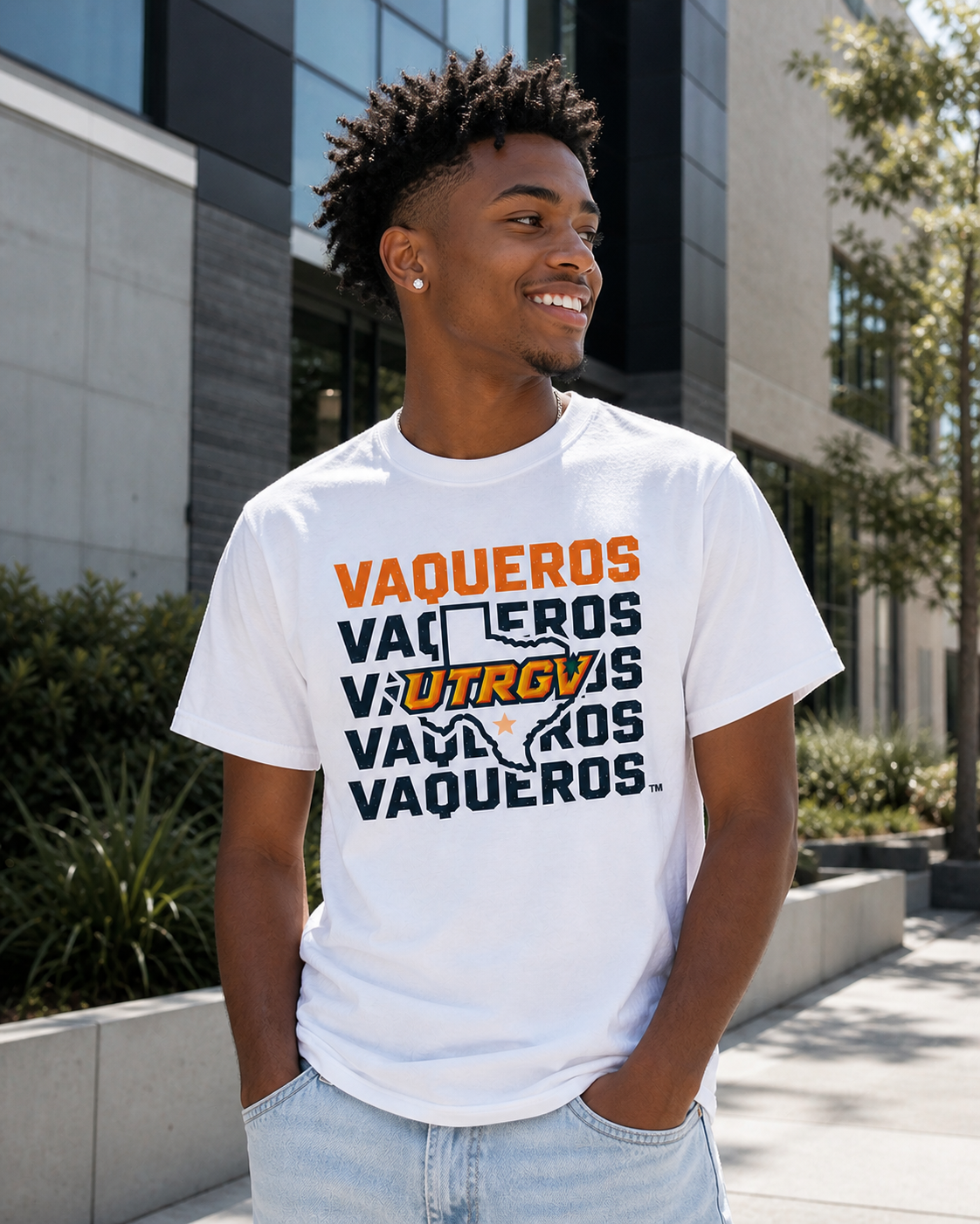 UTRGV™ Stacked Type Texas Logo Performance T-Shirt - White | Official Licensed Apparel