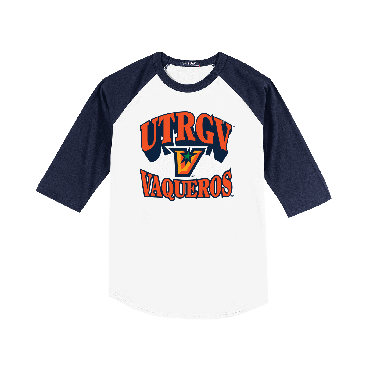 UTRGV™ Vaqueros Depth Raglan Tee - White/Navy | Official Licensed Apparel