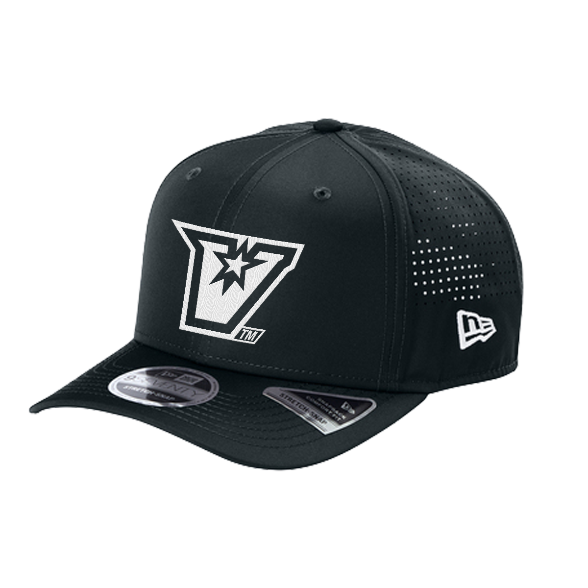 UTRGV™ Embroidered V-Logo – New Era® 9SEVENTY® Perforated Snapback Cap (Navy/White)