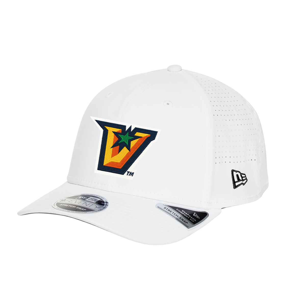 UTRGV™ Full Color V Logo Stretch Fit Cap - White | Official Licensed New Era® Headwear