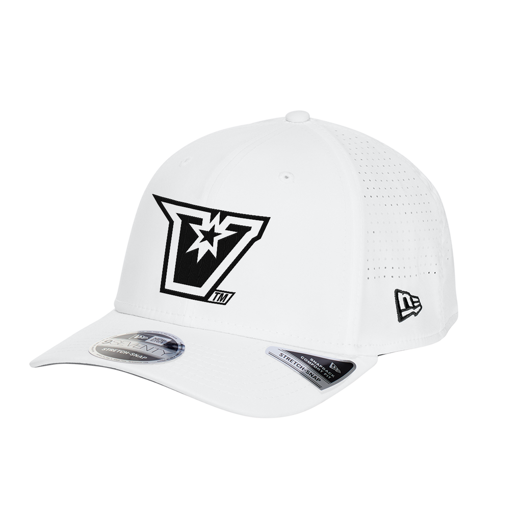 UTRGV™ Embroidered V-Logo – New Era® 9SEVENTY® Perforated Snapback Cap (White/Black)