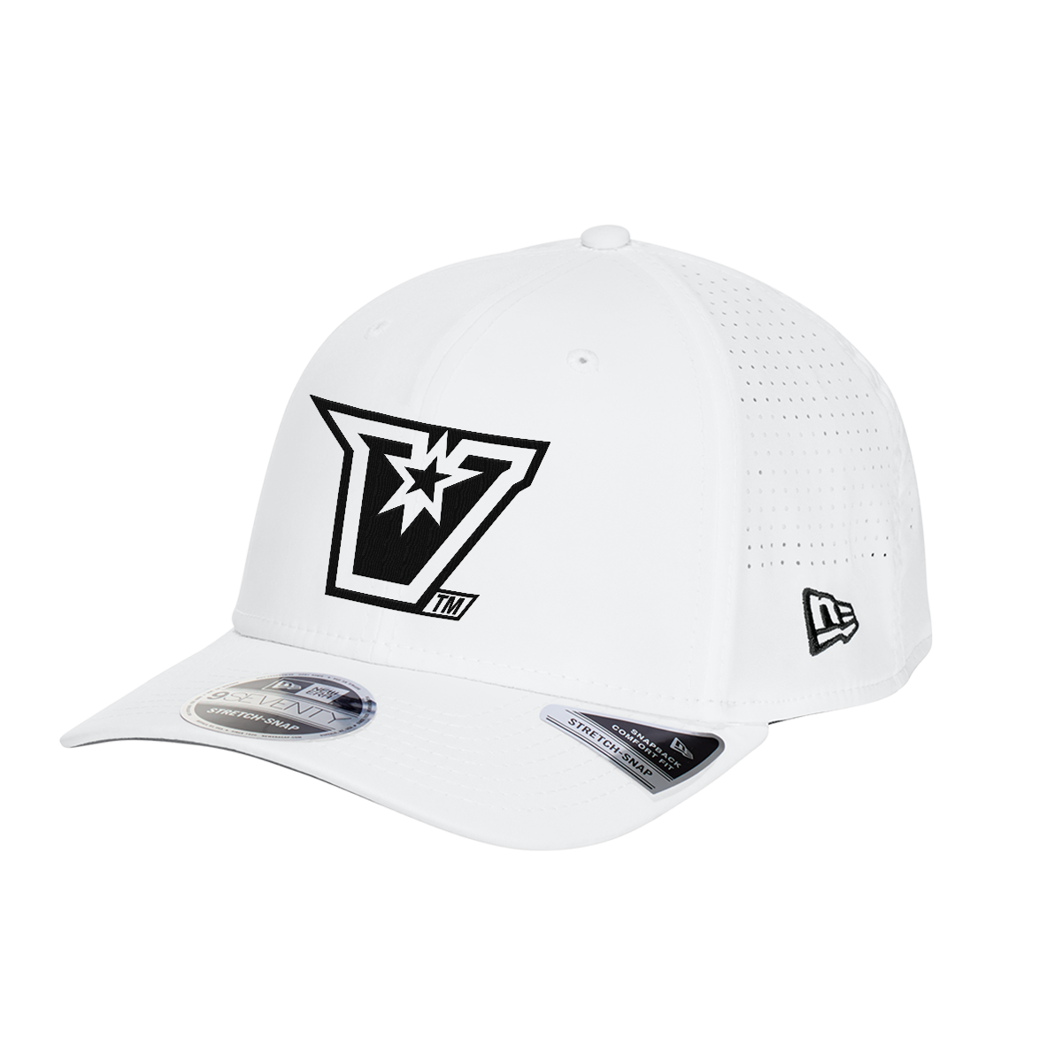 UTRGV™ Embroidered V-Logo – New Era® 9SEVENTY® Perforated Snapback Cap (White/Black)