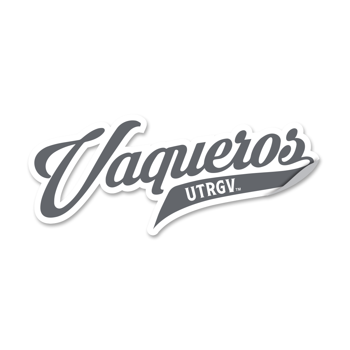 UTRGV™ Vaqueros Script Grey Logo Decal - White | Official Licensed Accessory