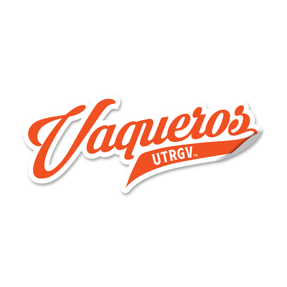UTRGV™ Vaqueros Script Orange Logo Decal - White | Official Licensed Accessory