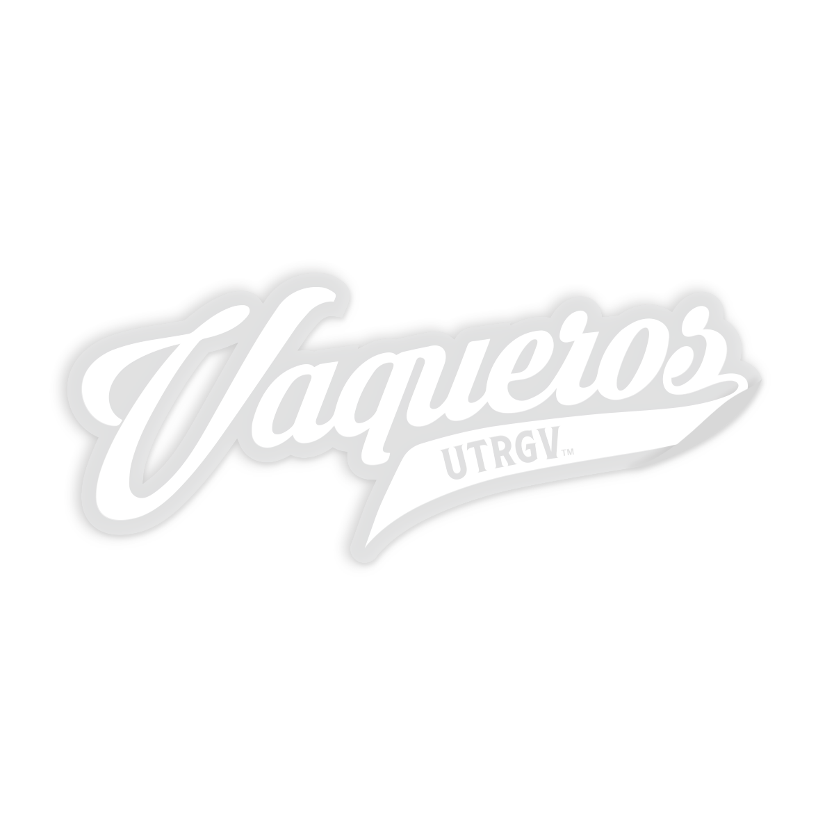 UTRGV™ Vaqueros Script White Logo Decal - Clear | Official Licensed Accessory