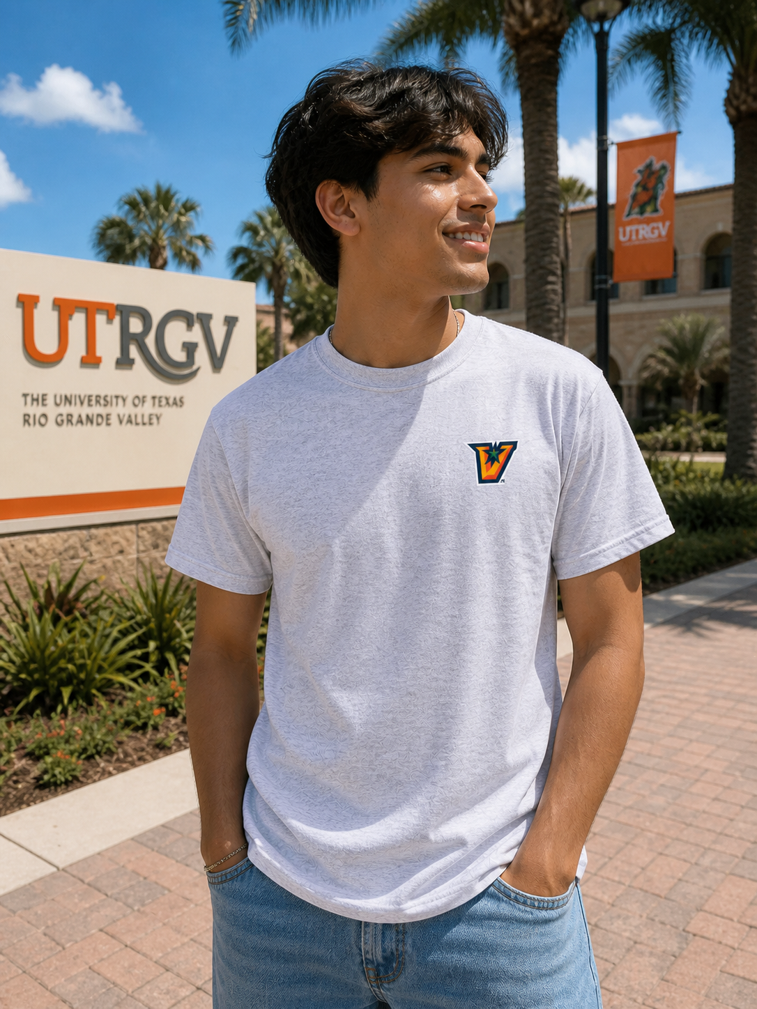 UTRGV™ Left Chest “V” Full color Logo Performance T-Shirt - Ash | Official Licensed Apparel