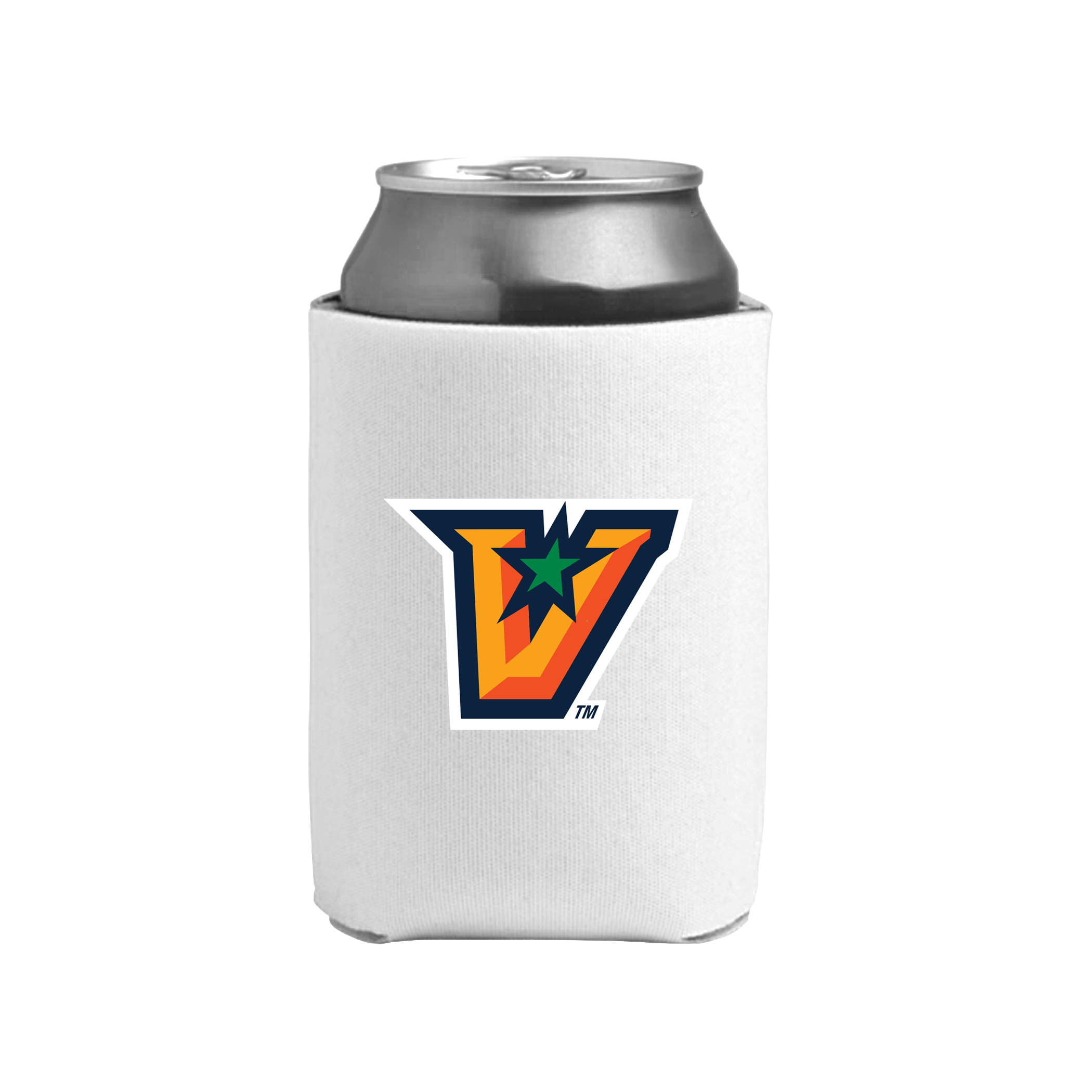 UTRGV™ V Logo Can Cooler - White | Official Licensed Beverage Koozie
